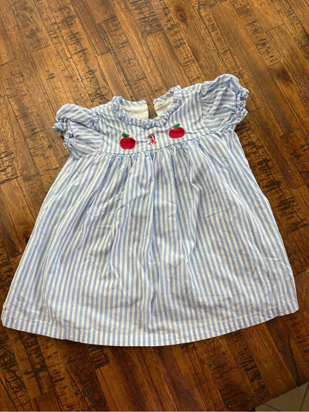 Cecil and Lou Blue and White Stripe Dress with B and Apples Embroidery size 2T